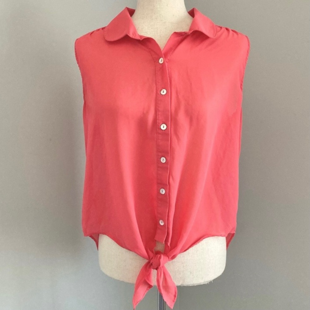 My Michele Sheer Tie Front Lace Shoulder Button Up